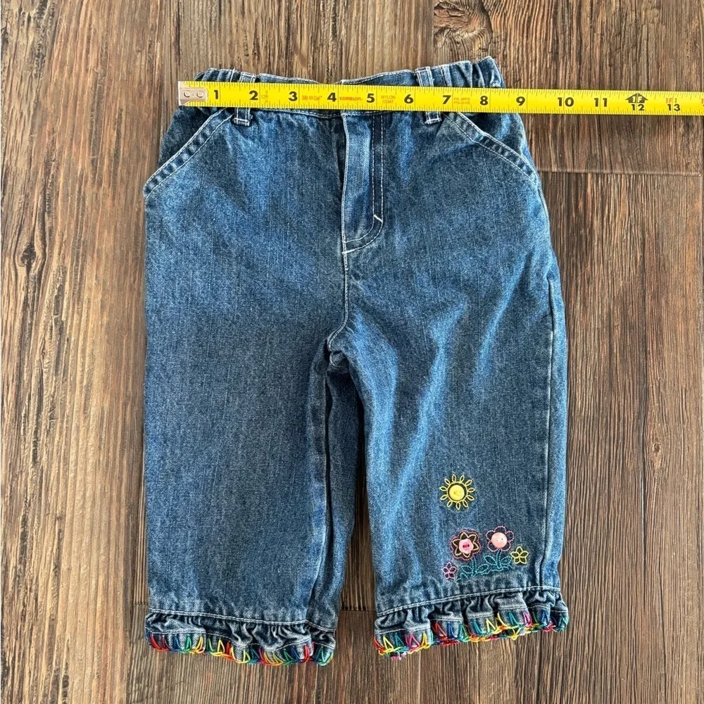 Vtg 2002 Sesame Street Jeans Size 6/9 Months Blue Rainbow Thread Hems Flowers - Picture 6 of 9